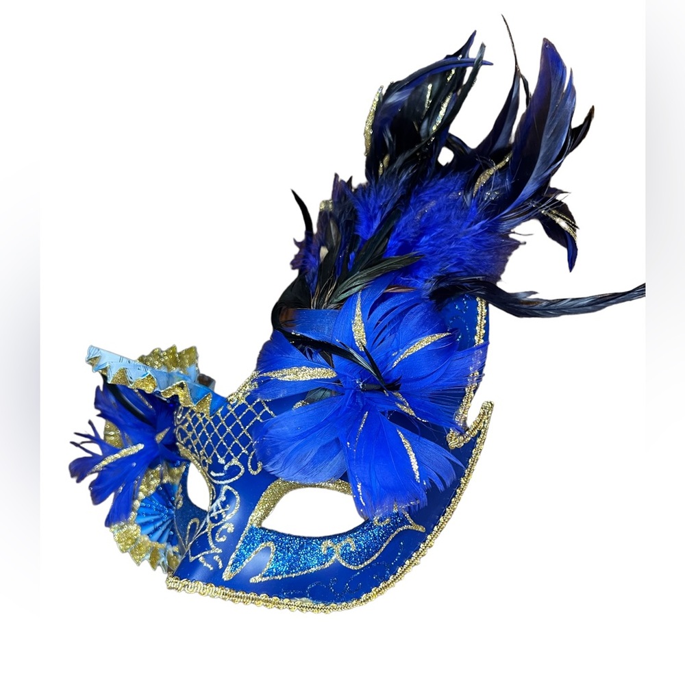Blue Feathered Masquerade Ball Mask